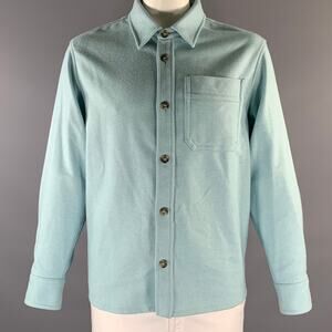 A.P.C. Size XL Blue Contrast Stitch Wool Blend Flanel Long Sleeve Shirt